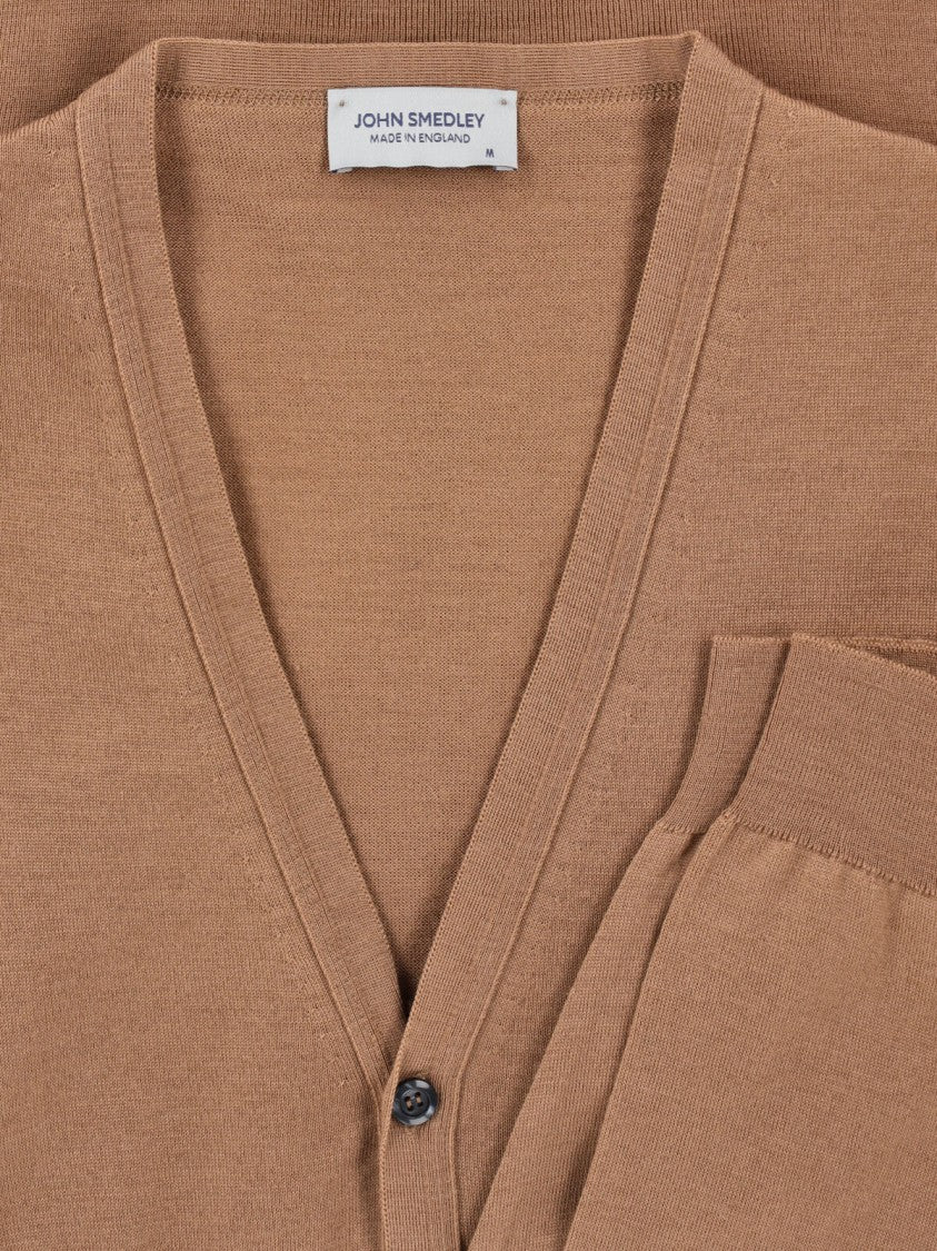 John Smedley Classic Brown Sweater With Fine Knit Texture And Ribbed Accents