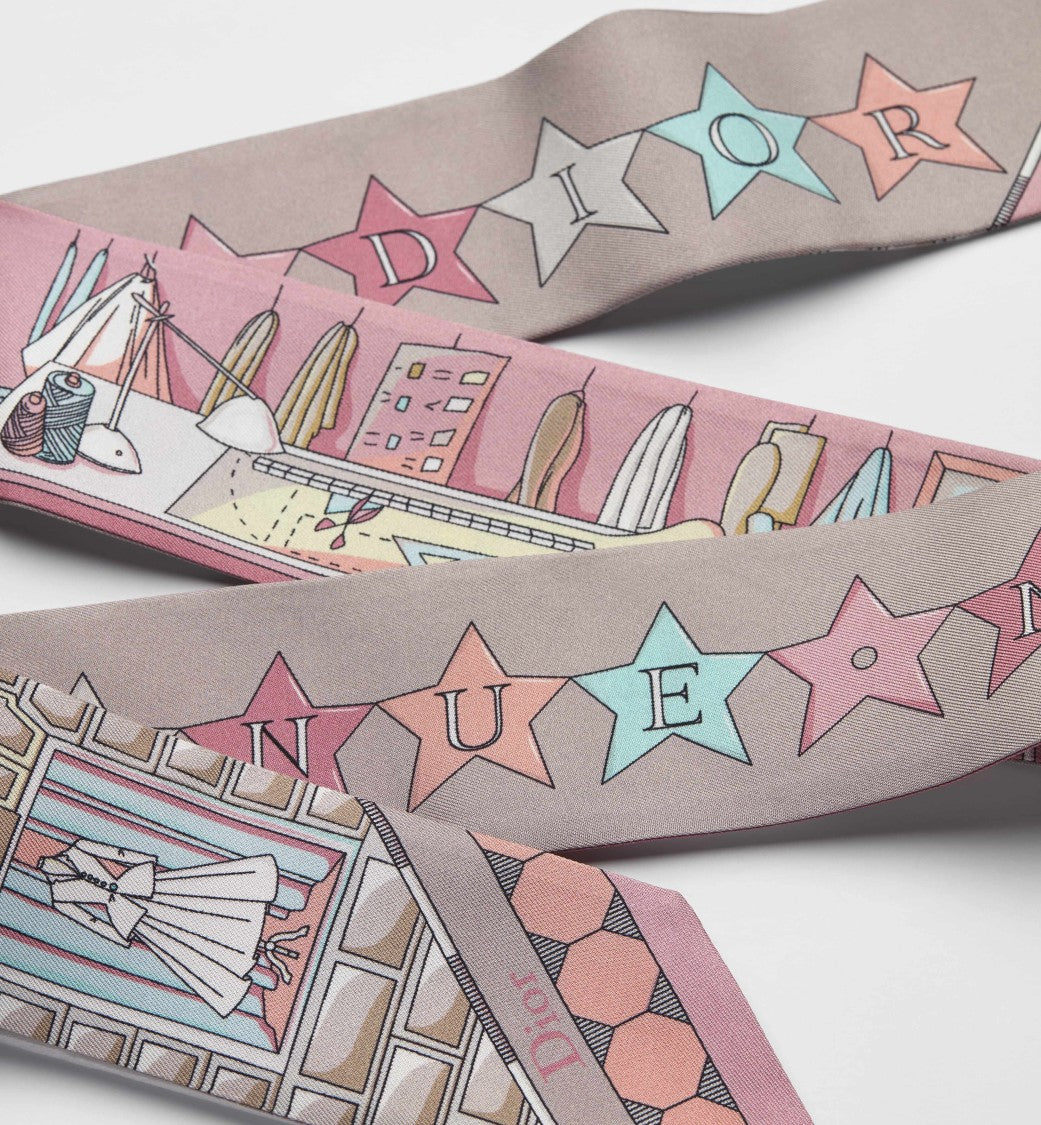 Christian Dior Pastel Pink Scarf With Artistic Star Illustrations