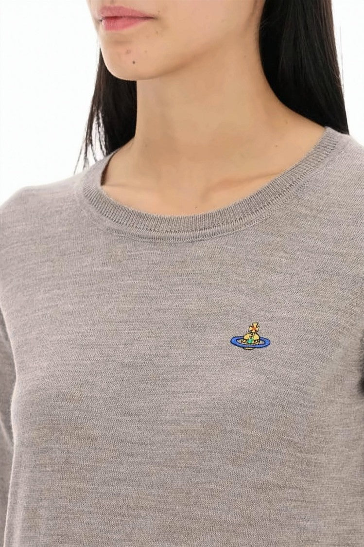 Vivienne Westwood Round Neck Sweater With Ribbed Cuffs And Emblem Detail