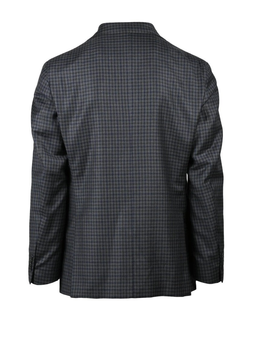 Luigi Bianchi Rounded Grey And Brown Checkered Wool Jacket