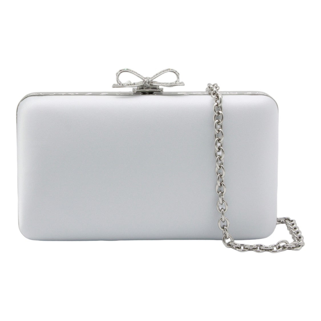 Self-Portrait Rectangular Satin Finish Clutch With Rhinestone Bow Clasp