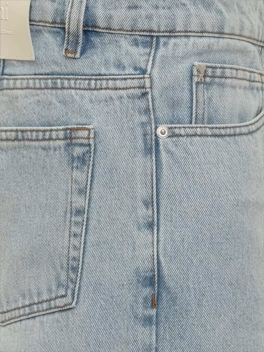 Ami Paris Light Wash Denim Pants With Classic Five-Pocket Design