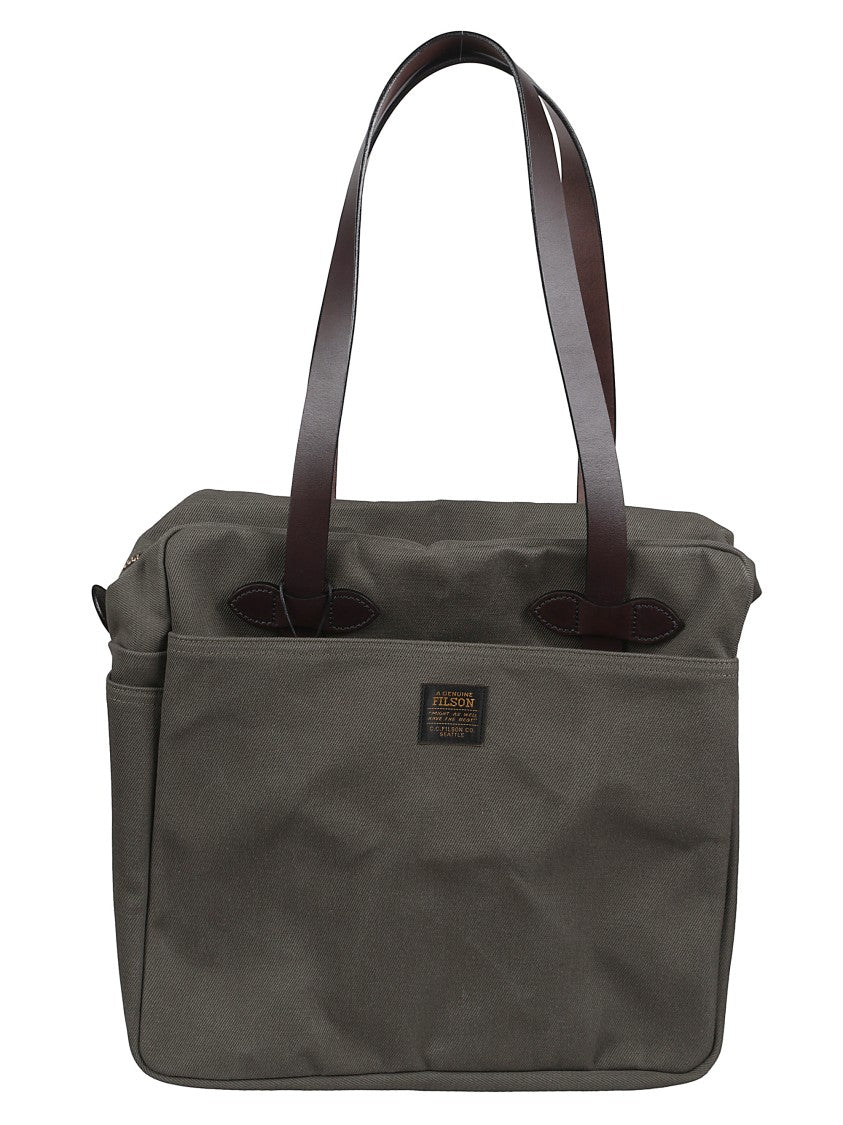 Filson Grey Twill Leather Handle Tote Bag