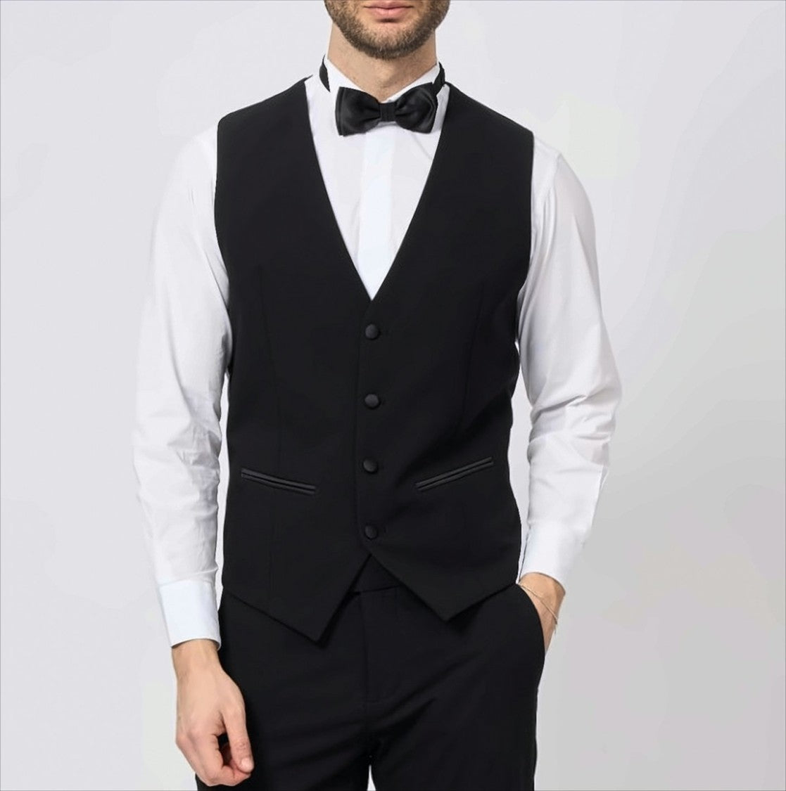 Bharnaba Black Tuxedo Suit With Satin Peak Lapel