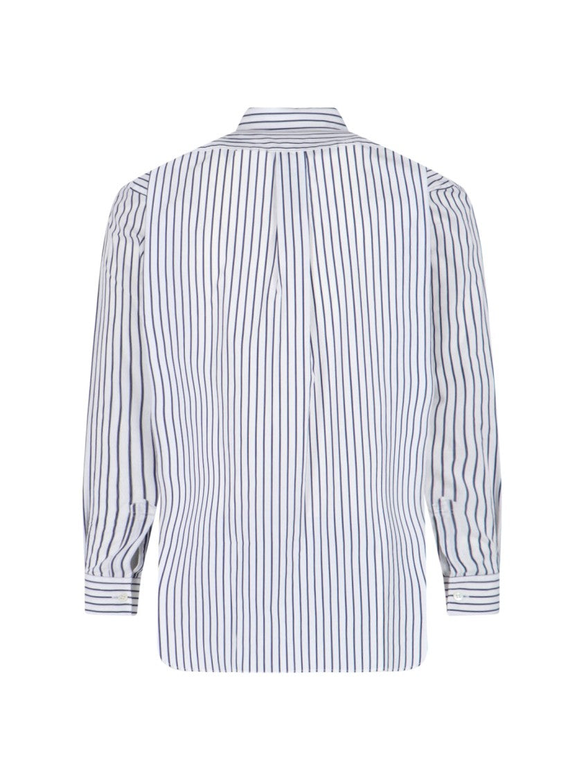 Comme Des Garçons White Cotton Shirt With Blue Stripes