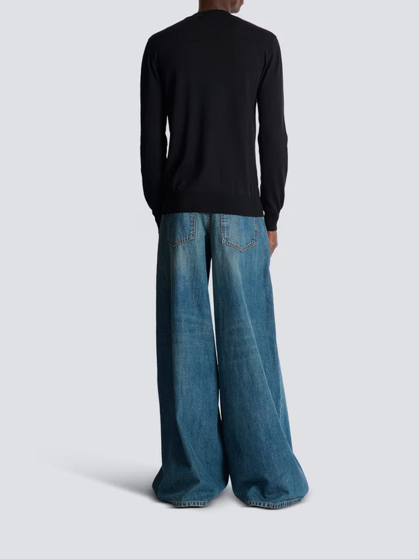Balmain Black Classic Crew Neck Cotton Sweater