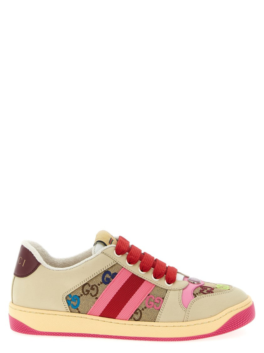 Gucci Leather Sneakers With Gg Monogram Inserts