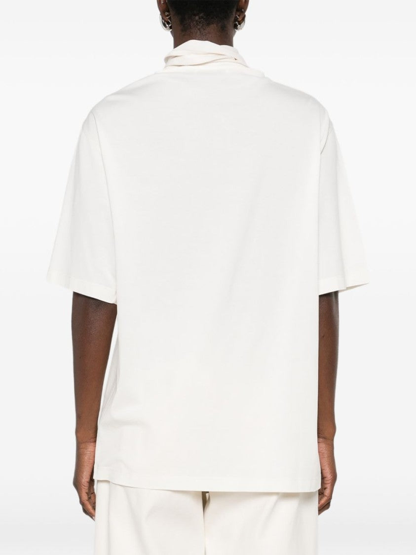 Lemaire White Cotton T-Shirt With Scarf Detail