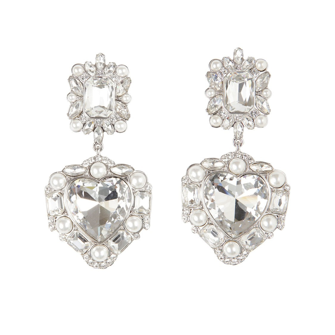 Self-Portrait Tiered Heart Earrings With Crystal And Pearl Accents