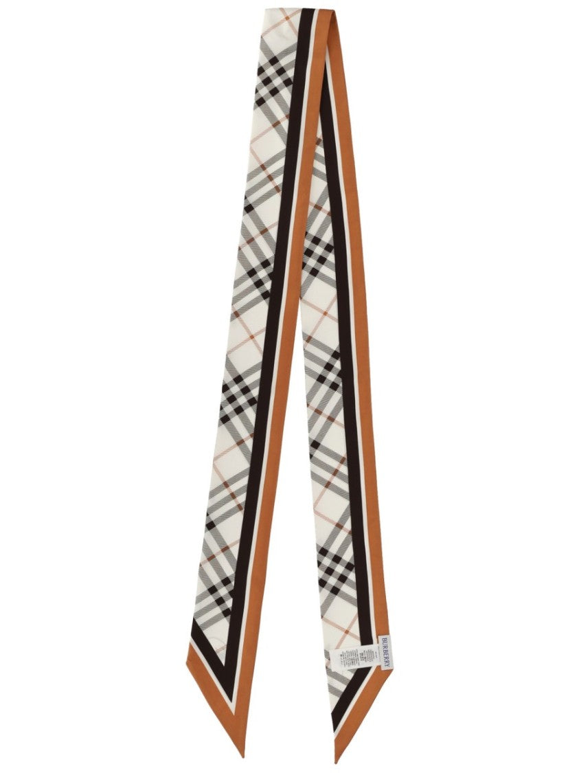 Burberry Beige Check Striped Border Silk Scarf