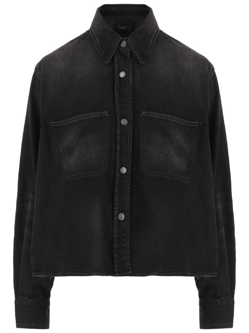 Haikure Black Denim Shirt With Classic Collar