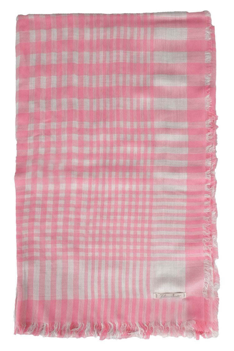 Faliero Sarti Playful Pink And White Checkered Modal Scarf