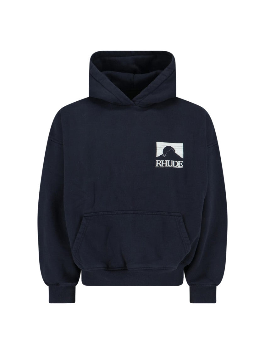Rhude Minimalist Blue Hoodie With Ribbed Detailing