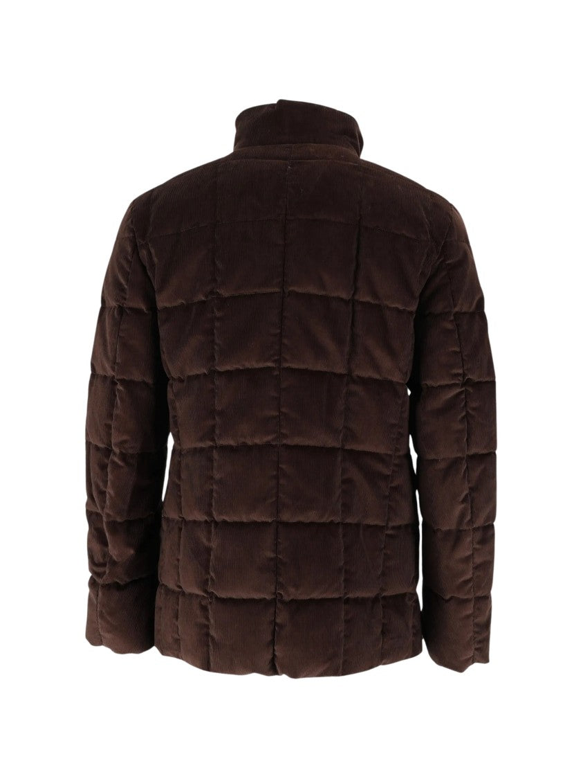 Fay Brown Corduroy Quilted Jacket With High Neck And Flap Pockets