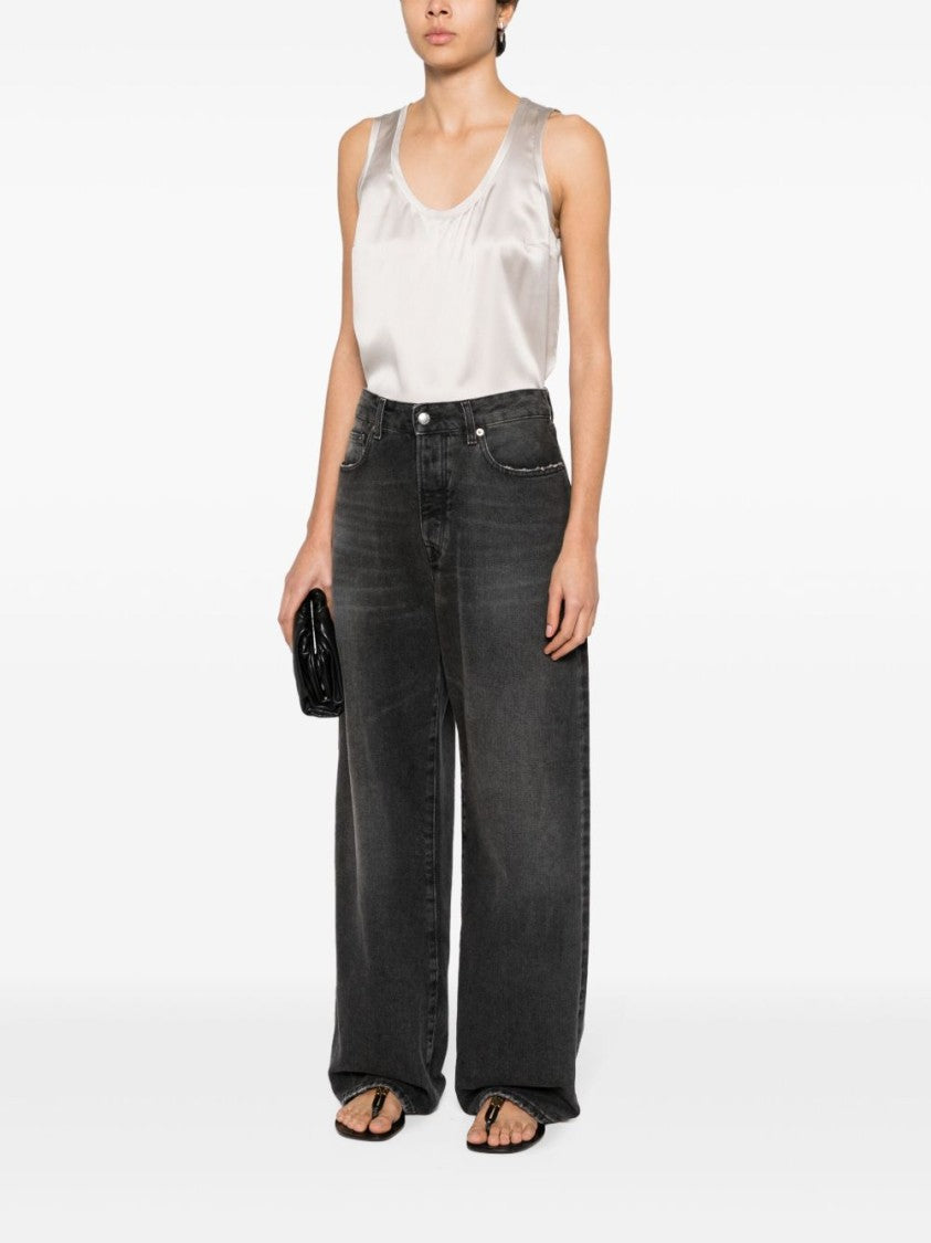 Brunello Cucinelli Black Satin-Finish Sleeveless Scoop Neck Top