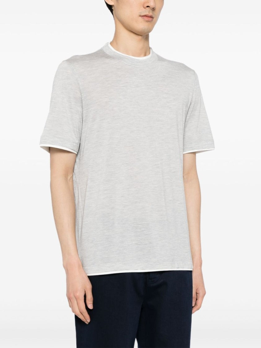 Brunello Cucinelli Grey Contrasting Crew Neck Cotton T-Shirt