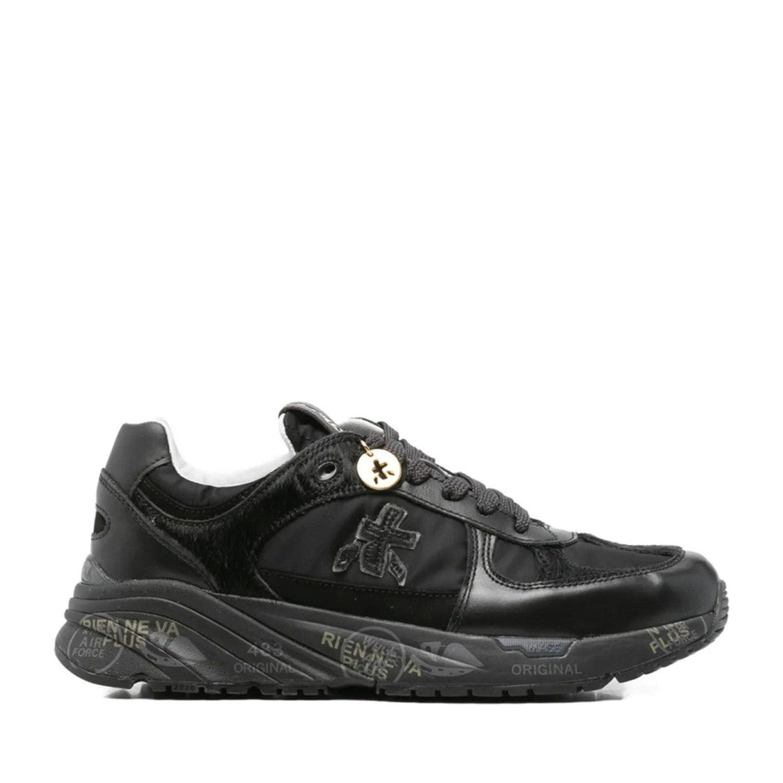 Premiata Black Mased Leather Decorative Charm Sneakers