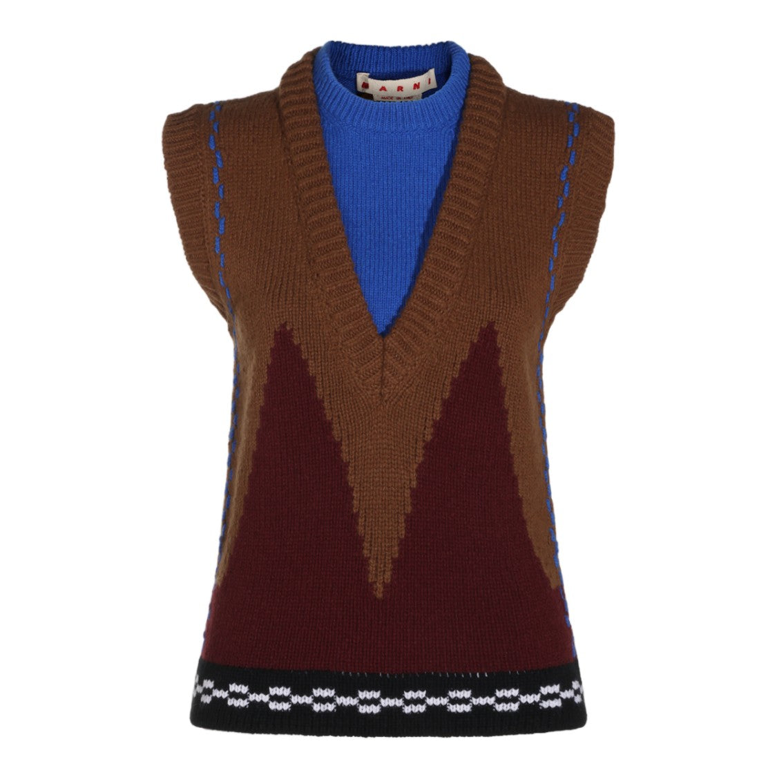 Marni Sleeveless Geometric Pattern Knit Vest With V-Neckline