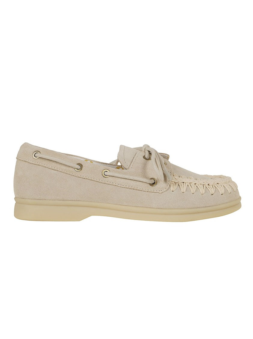 Mou Boat-Style Moccasin Shoes With Handcrafted Crochet Stitching