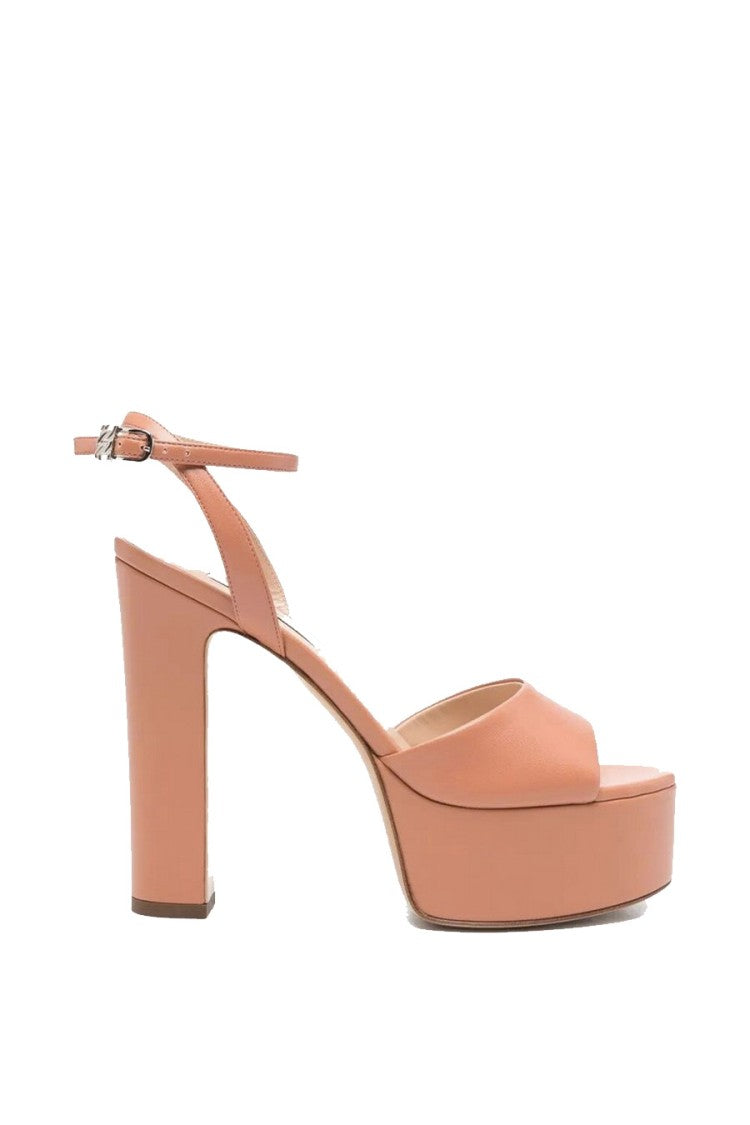 Casadei Pink Leather Platform Ankle-Strap Sandals