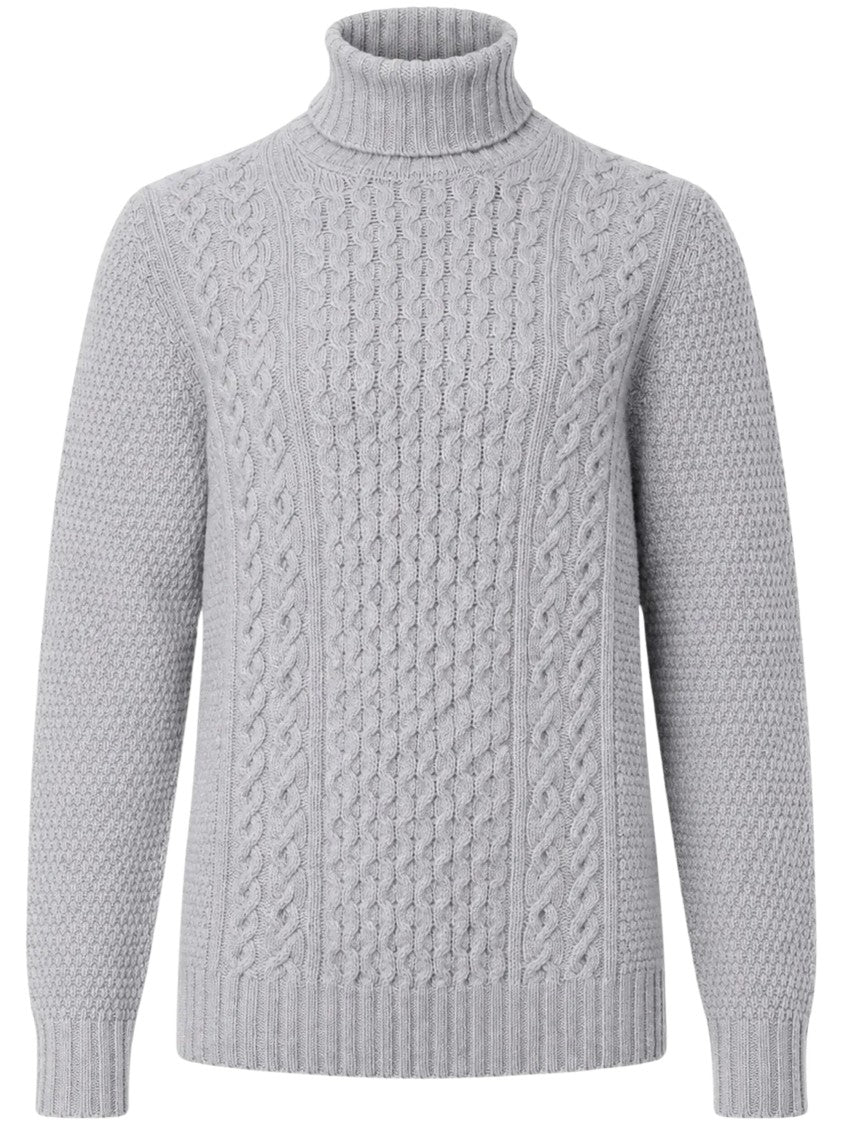 Drumohr Intricately Textured Aran Knit Turtleneck Sweater