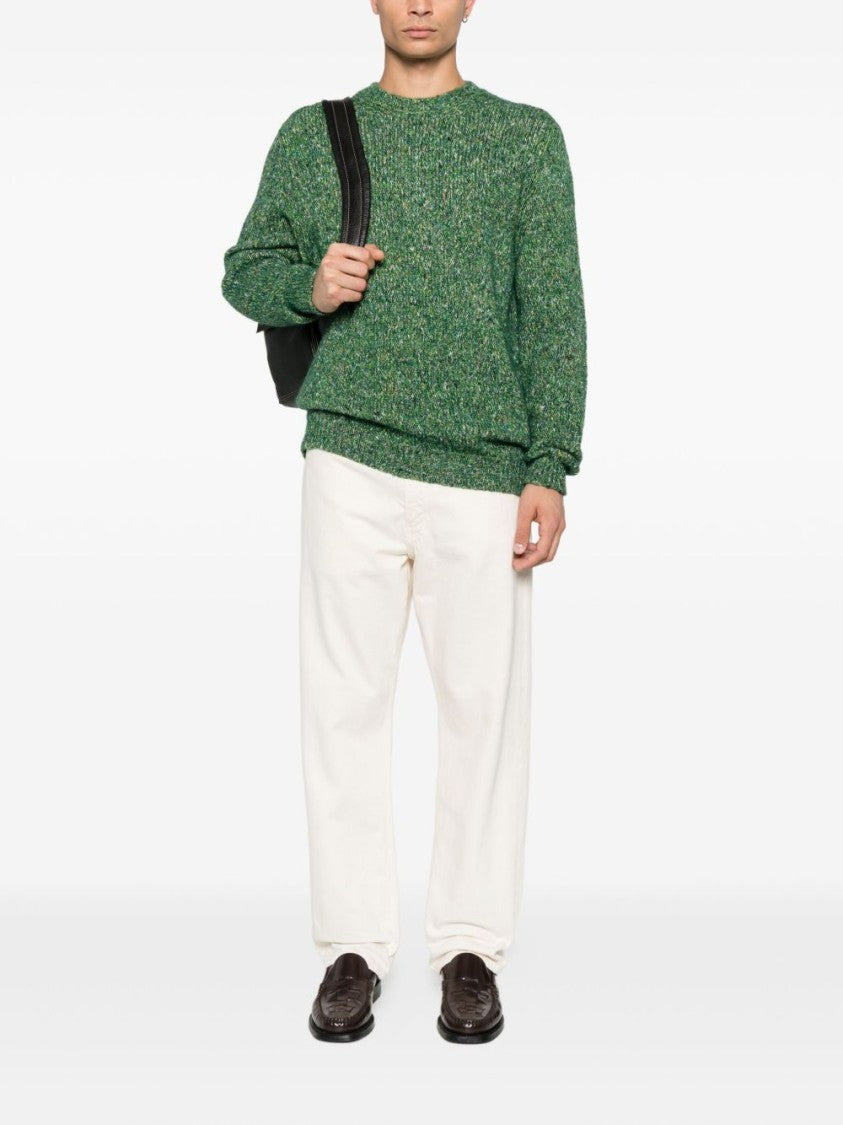 Scaglione Textured Knit Sweater In Rich Green Marled Pattern