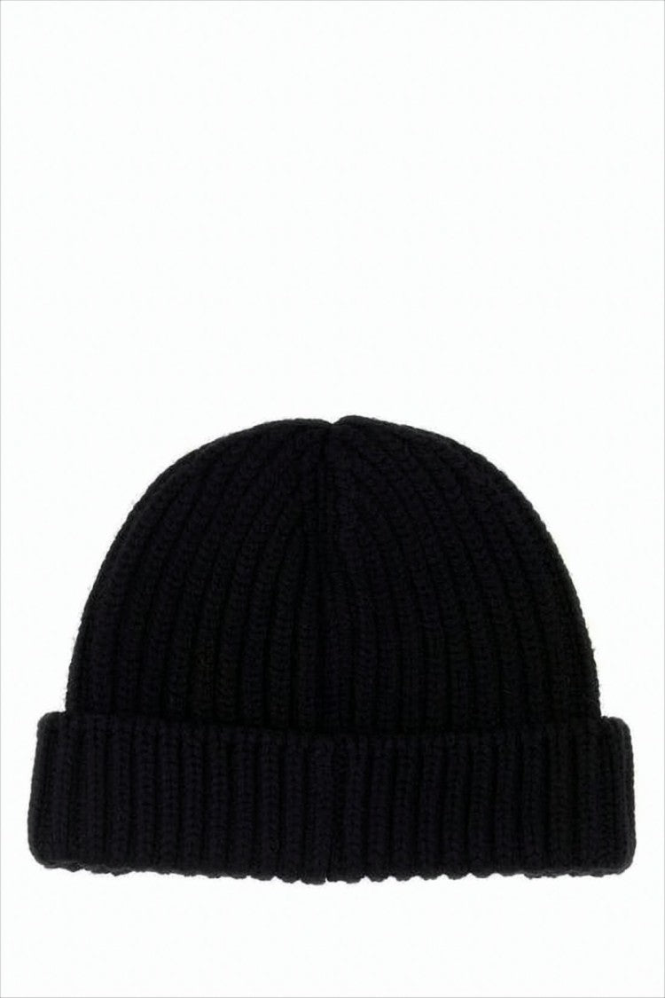 Prada Ribbed Knit Beanie With Triangular Logo Plaque