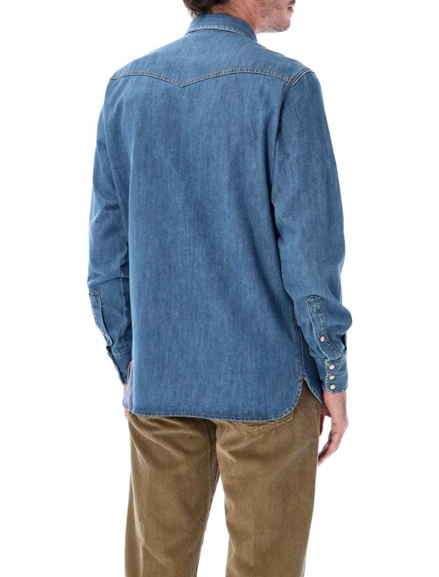 Fortela Ntex Stone Wash Cotton Denim Horn Snap Western Casual Shirt