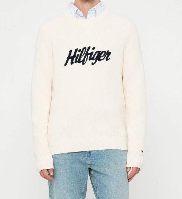 Tommy Hilfiger Crewneck Cotton Sweater With Bold Logo Graphic