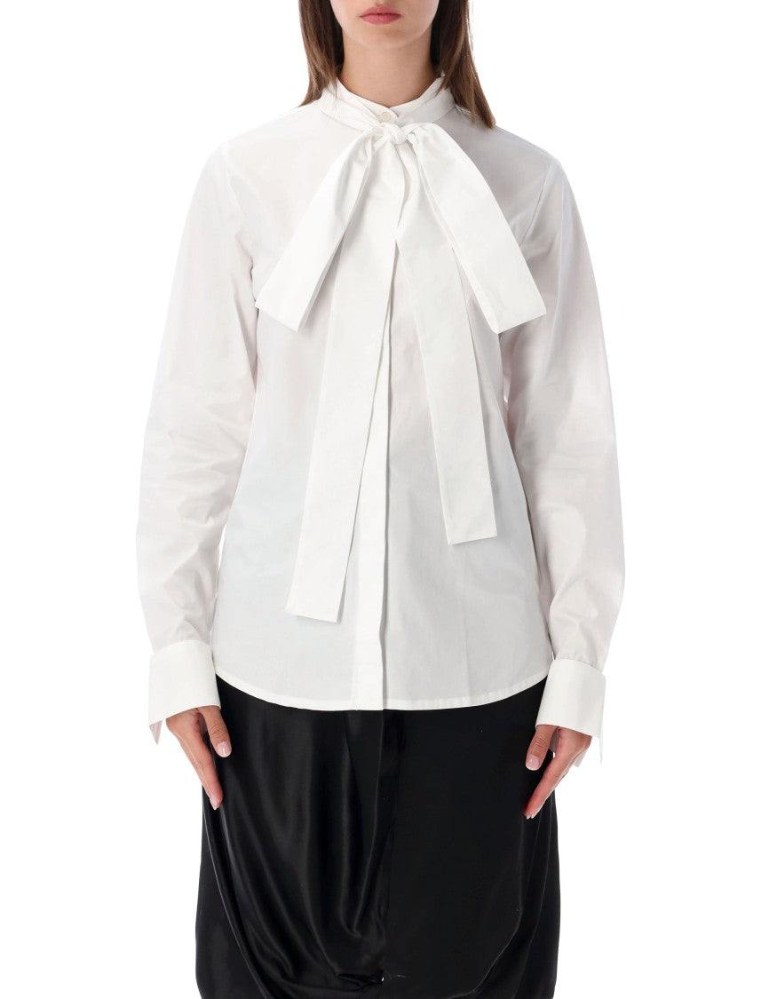 7 For All Mankind Bow Structured Cuffs Tie-Neck Shirt
