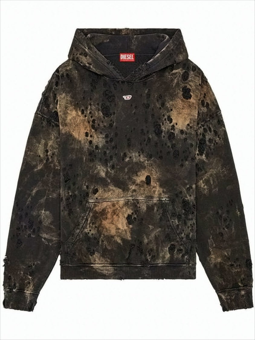 Diesel Distressed Tie-Dye Hoodie With Kangaroo Pocket