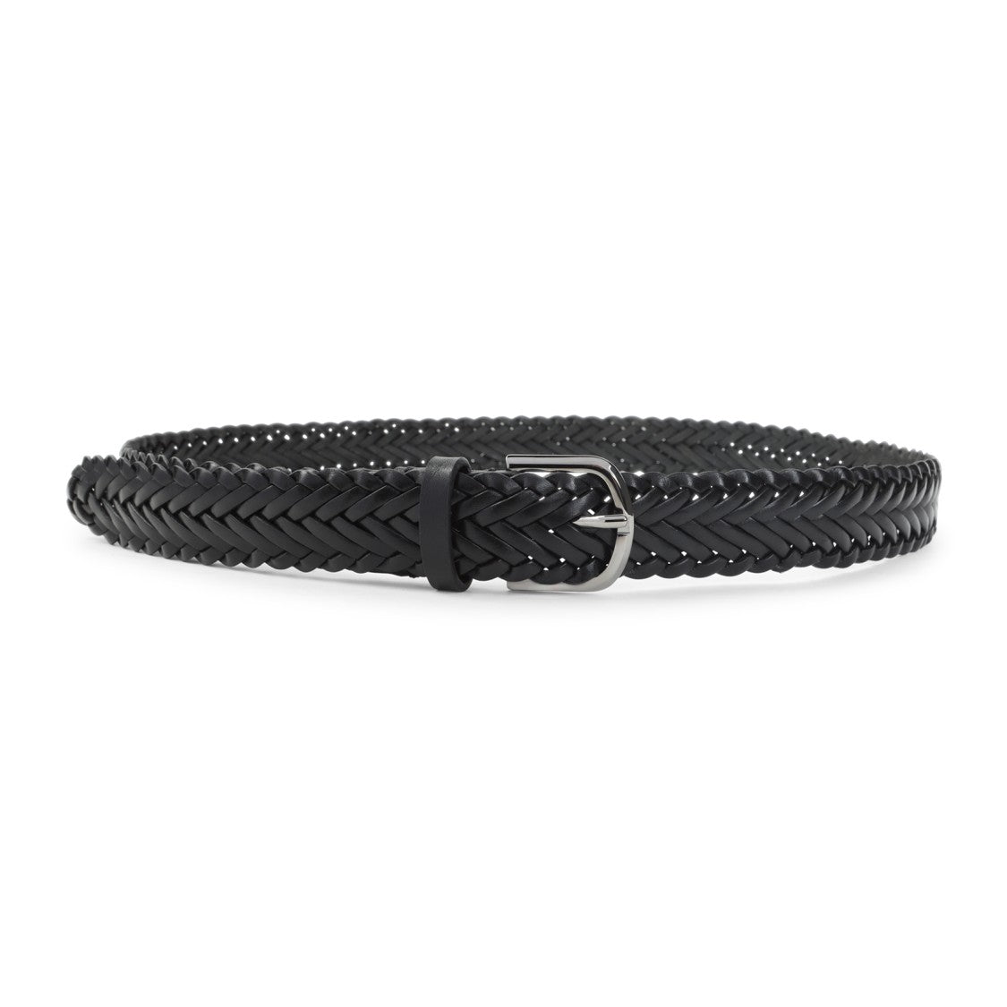 Giorgio Armani Braided Leather Belt With Polished Metal Buckle