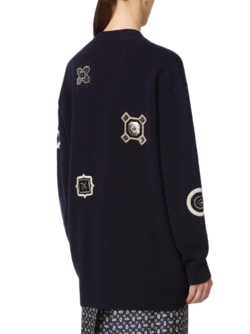 Max Mara Oversized Cardigan Sweater With Embroidered Patches