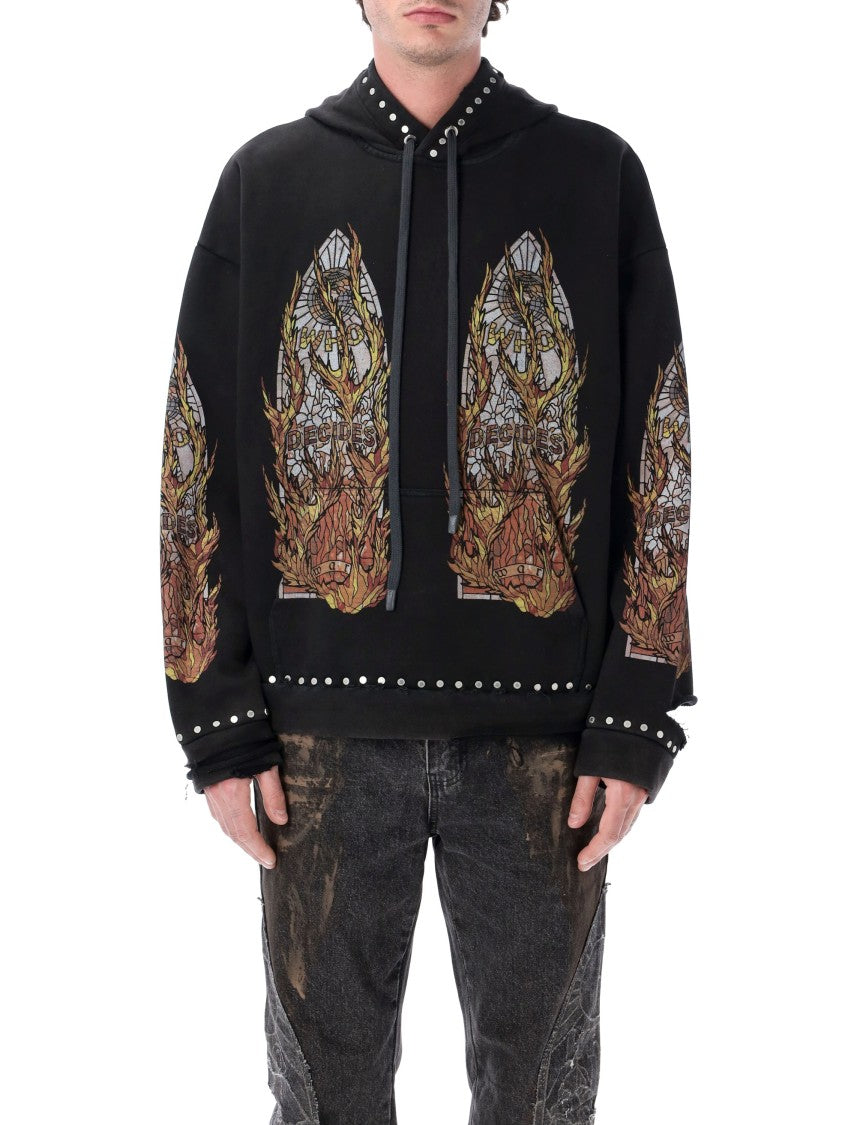 Who Decides War Hardware Graphic Flame Hooded Pullover