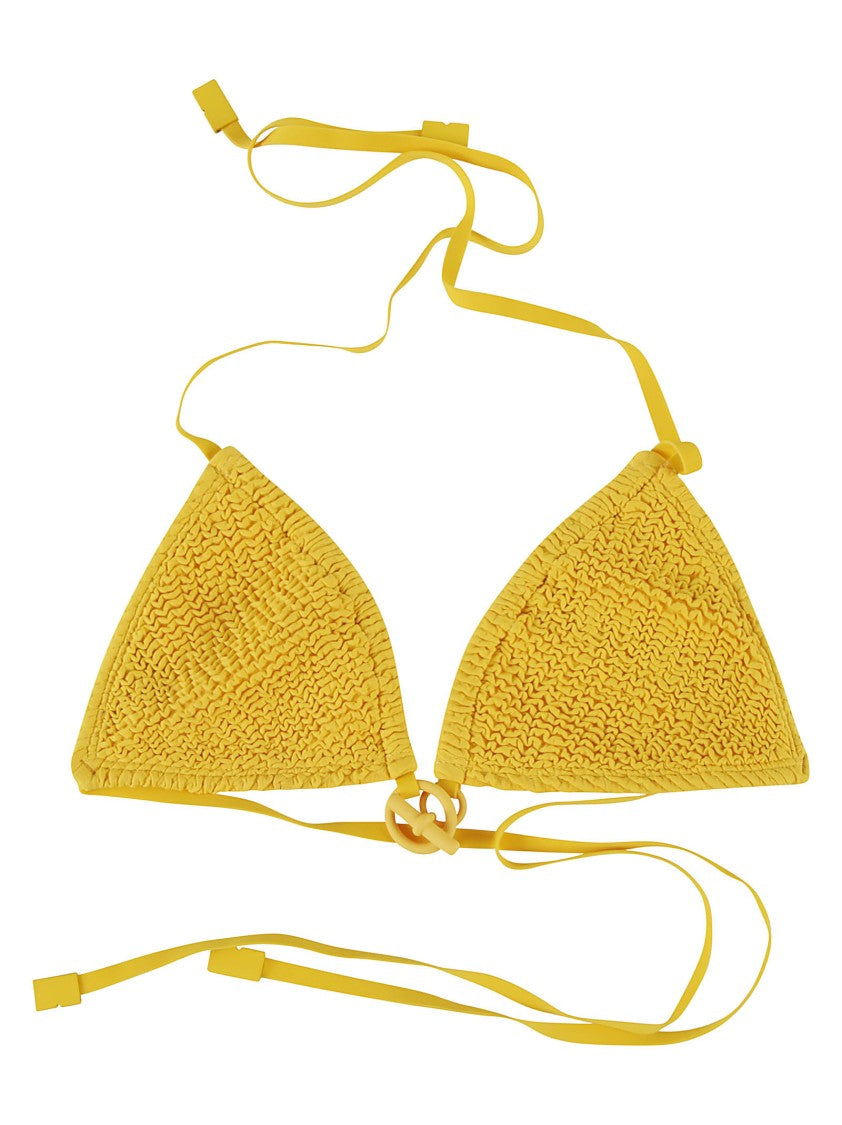 Burberry Textured Triangle Bikini Top With Gathered Fabric