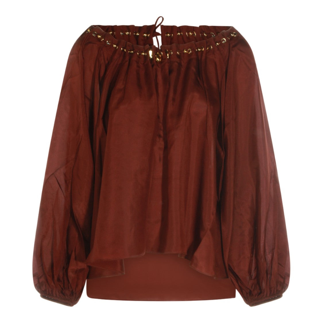 Zimmermann Long-Sleeved Top With Gold-Tone Eyelets And Gathered Sleeves
