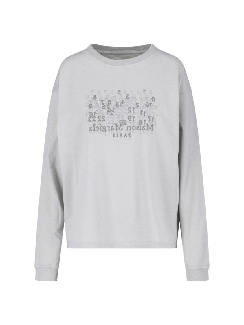 Maison Margiela Grey Logo Long-Sleeved Cotton T-Shirt