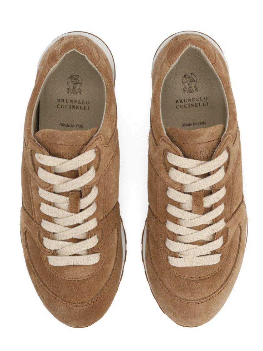 Brunello Cucinelli Brown Low-Top Calf Leather Suede Sneakers