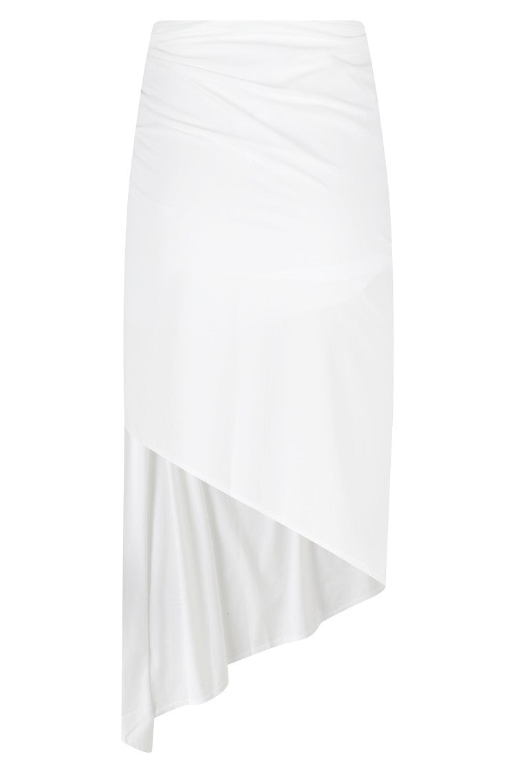 Amazuin White Emma Twist-Draped Asymmetric Polyamide-Blend Midi Skirt