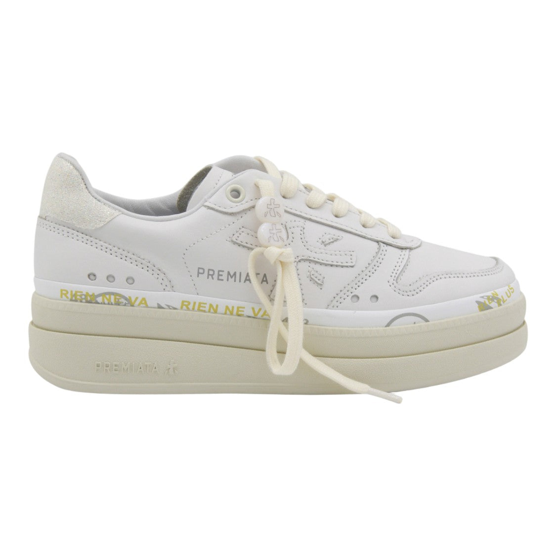 Premiata White Leather Sneakers With Creamy Beige Sole
