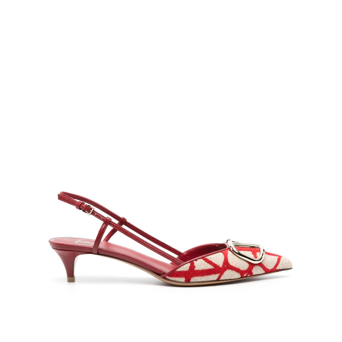 Valentino Garavani Toile Iconographe Pumps With Pointed Toe And Ankle Strap
