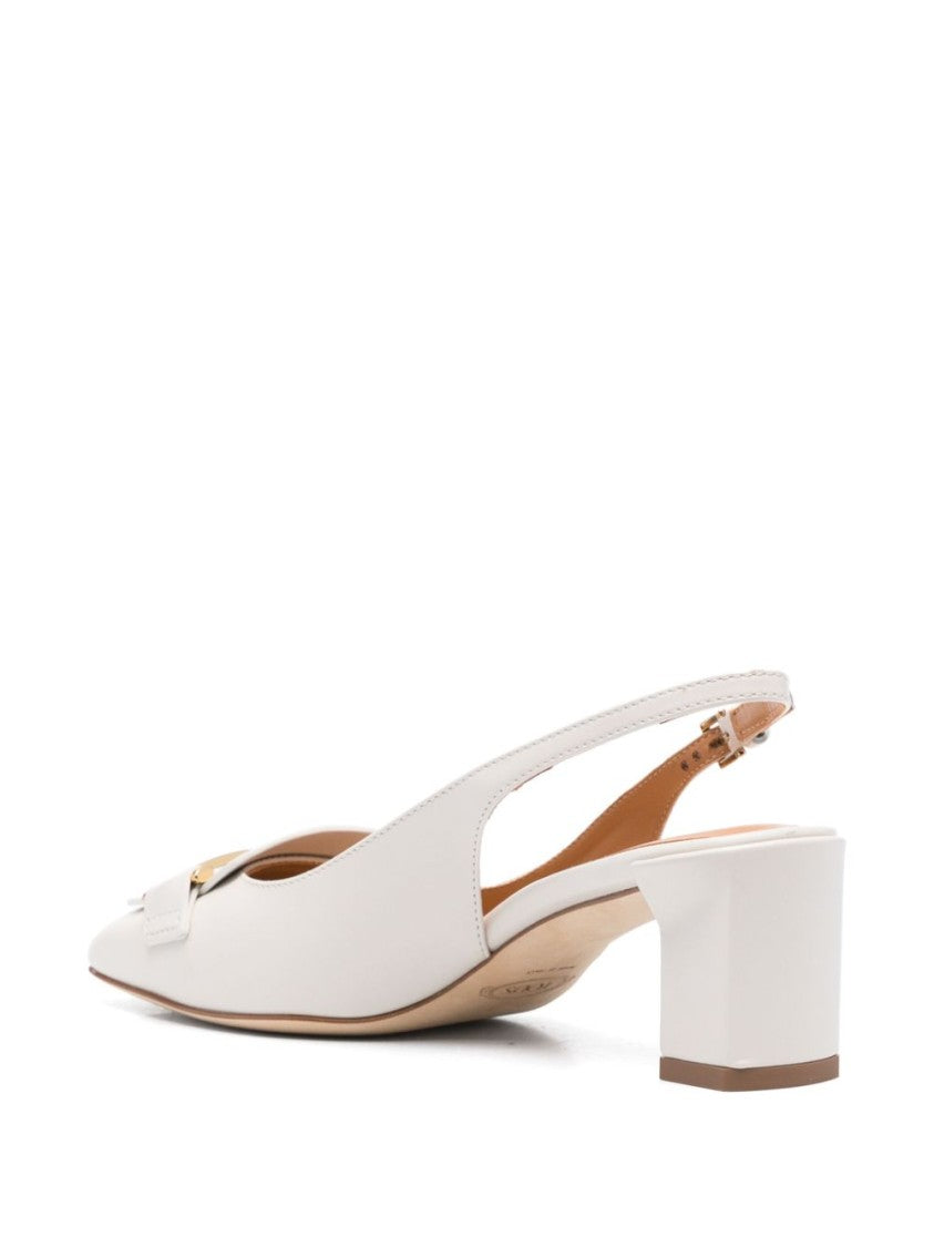 Tod's White Slingback Low Block Heel Pumps