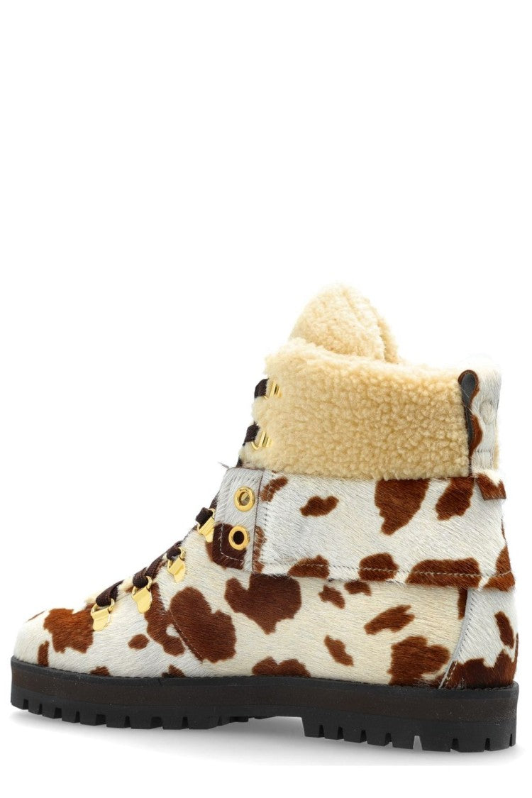 Odissi Calfskin And Wool Boots With Gold Eyelets