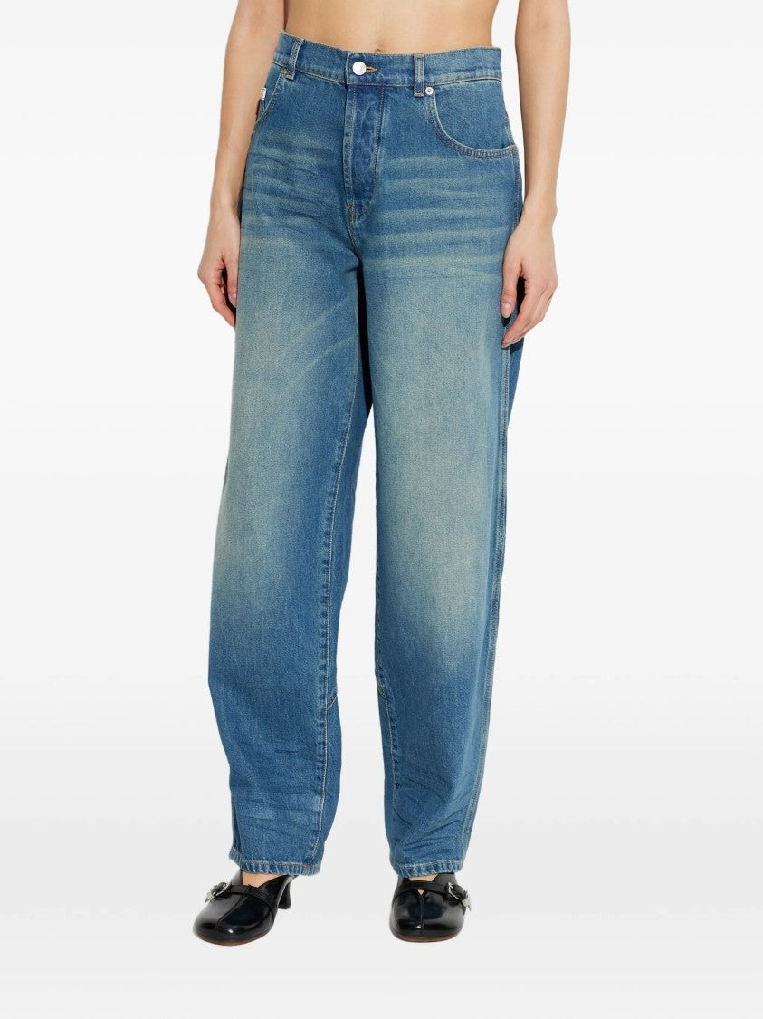 Moschino Mid-Blue Resin Treated Relaxed Fit Denim Jeans