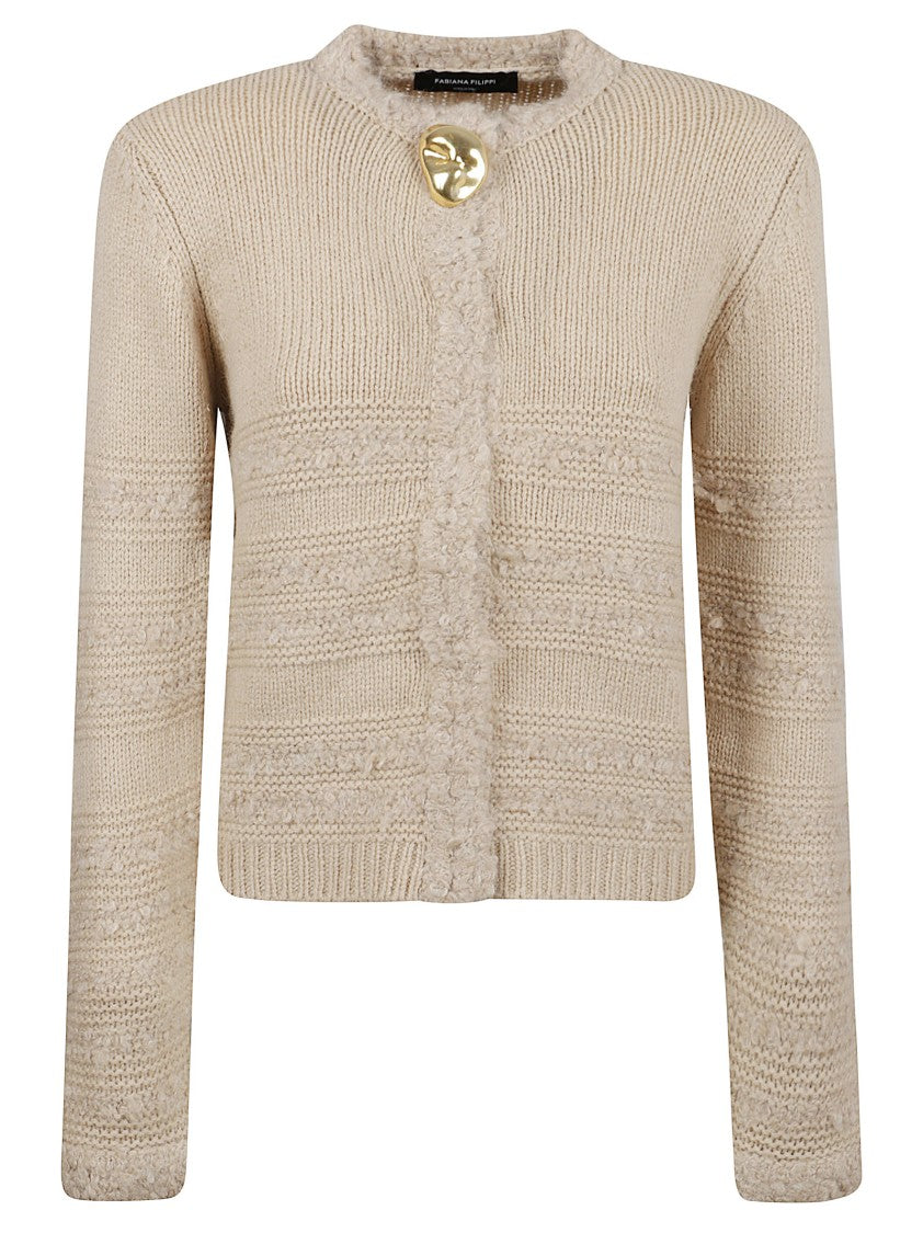 Fabiana Filippi Beige Textured Knit Sweater With Decorative Button