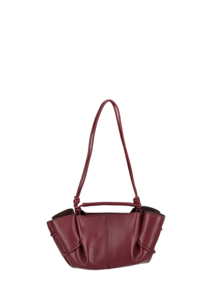 Hereu Bordeaux Lambskin Braided Handle Shoulder Bag