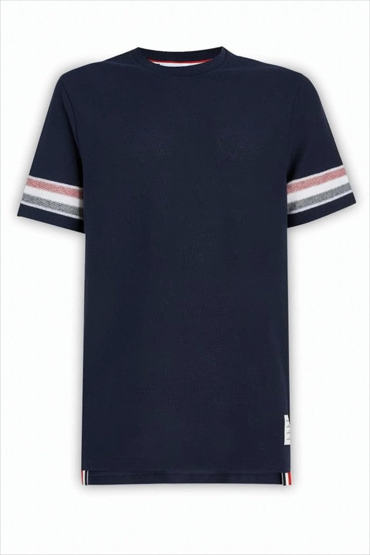 Thom Browne Short-Sleeved Black T-Shirt With Striped Detailing