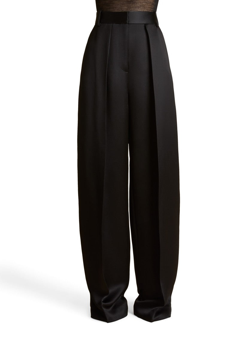 Khaite High-Waisted Wide-Leg Trousers In Luxurious Satin