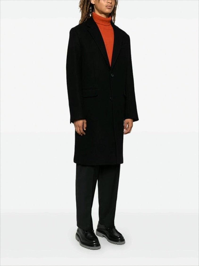 Ami Tailored Long Coat With Notched Lapel And Minimalist Design