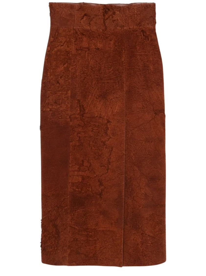 Alexander Mcqueen Brown Textured Midi Skirt